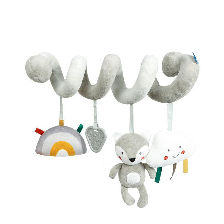 Colorful infant sensory spiral toy featuring cute animals. Perfect developmental newborn gift for cribs & strollers.