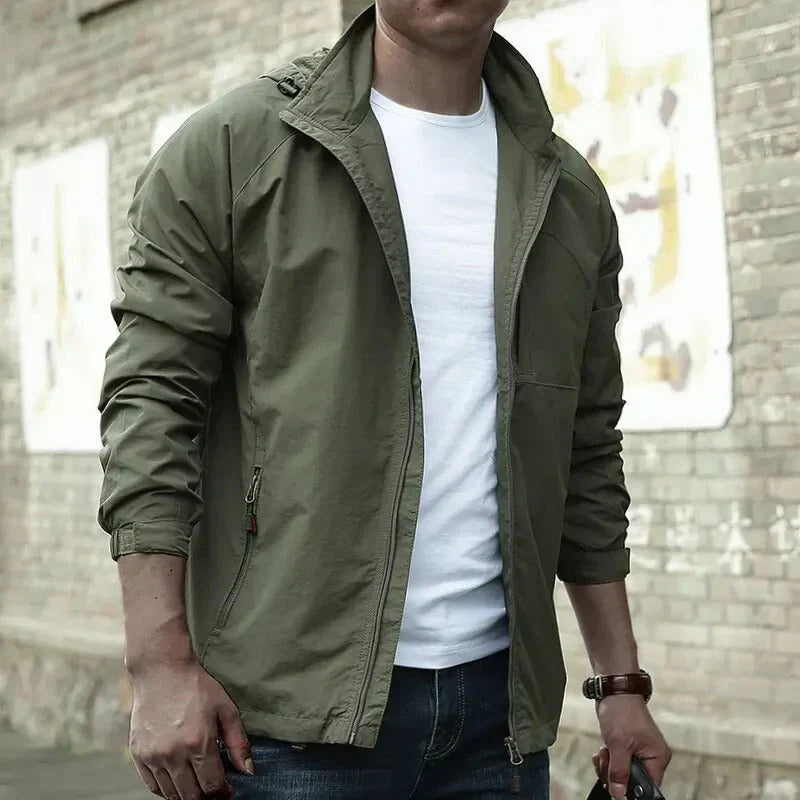 Comfortable men's spring bomber jacket featuring a sleek design & ribbed details for everyday style.