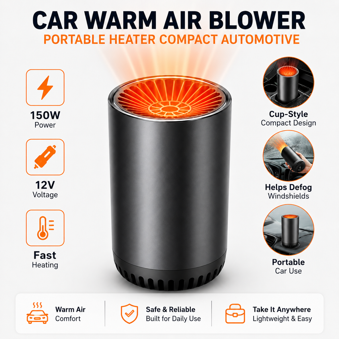 Efficient portable car heater & defroster, designed for quick defrosting and heating during winter driving.
