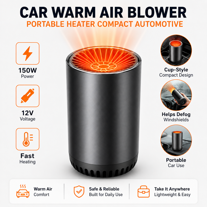 Efficient portable car heater & defroster, designed for quick defrosting and heating during winter driving.