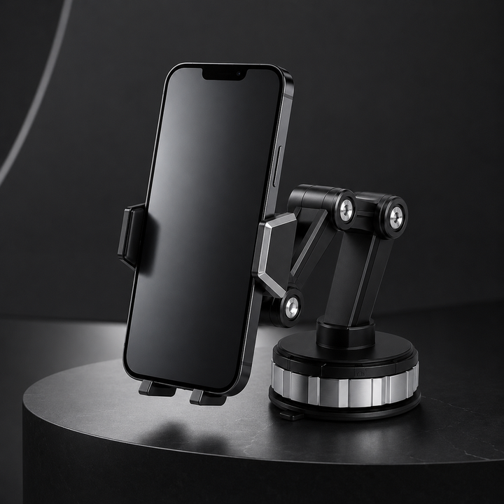 Adjustable car phone mount for dashboard & air vent. Securely holds smartphone for safe navigation & hands-free driving.