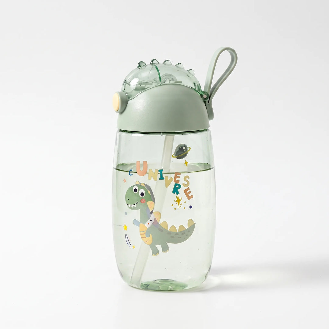 Toddler's cute cartoon dinosaur sippy cup with straw, perfect for kids' daily hydration.