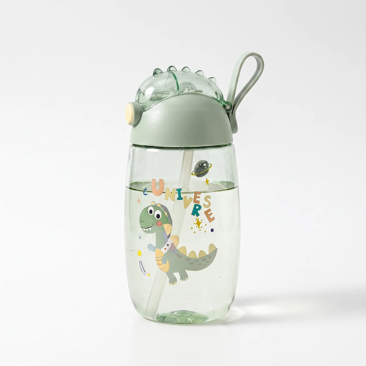 Toddler's cute cartoon dinosaur sippy cup with straw, perfect for kids' daily hydration.
