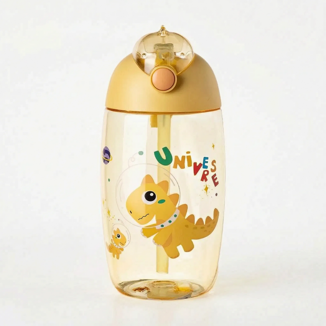 New children's cartoon dinosaur water bottle with a built-in straw, ideal for active toddlers.