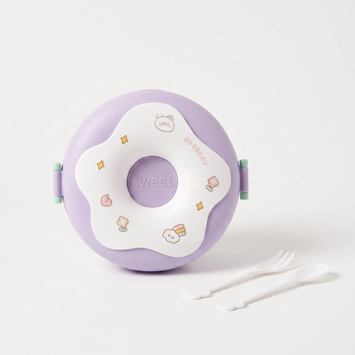 Compartment lunchbox, doughnut design, ideal for kids' school lunches & separate food storage.