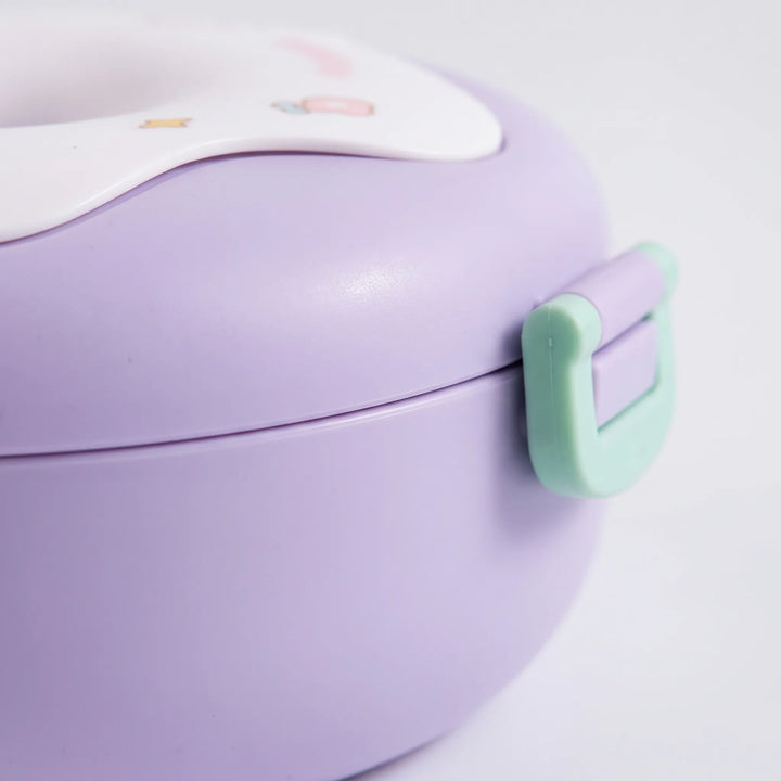 Vibrant plastic doughnut lunch container, multi-compartment, great for kids' meal prep.