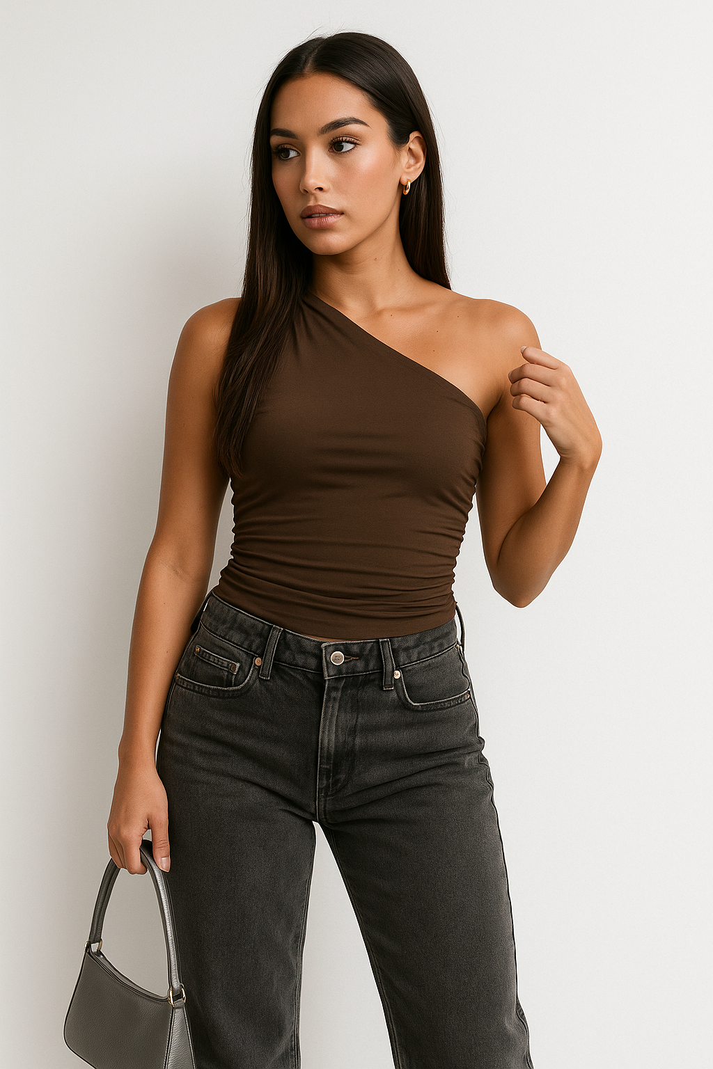 Fashionable women's asymmetric tank top, one-shoulder style, perfect short sleeve for summer casual.