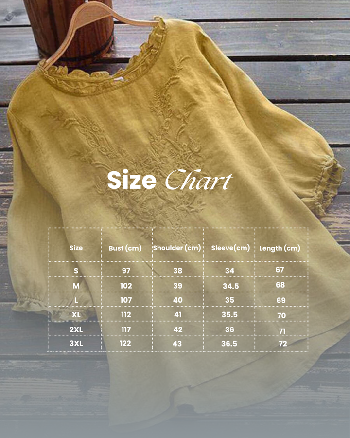 Trendy women's over-thigh embroidered blouse. A stylish, comfortable long sleeve casual top for any season.