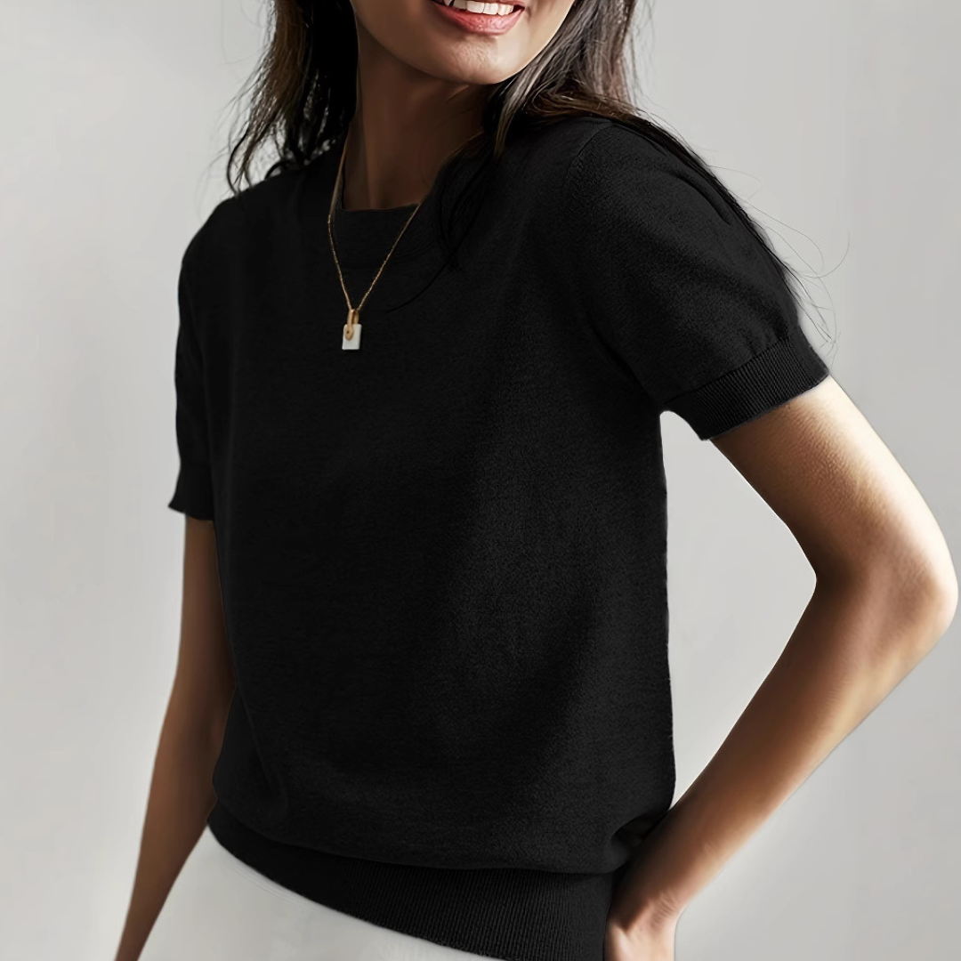 Women's casual short sleeve crew neck top in soft fabric, perfect for everyday wear & versatile styling.