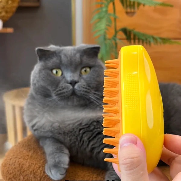 3-in-1 steam cat brush for pet grooming, deshedding, and massage. Keeps cat fur healthy & clean at home.
