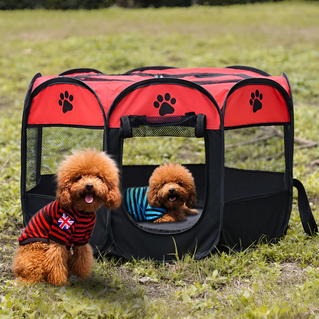 Indoor/outdoor foldable mesh playpen for cats & small pets. Travel-friendly cat play yard.