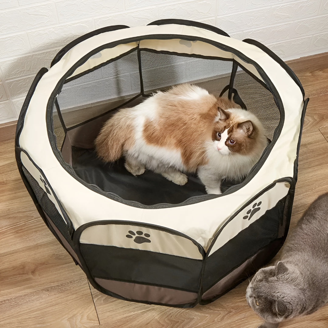 Foldable mesh pet playpen for cats & small animals. Portable & easy setup pet tent.