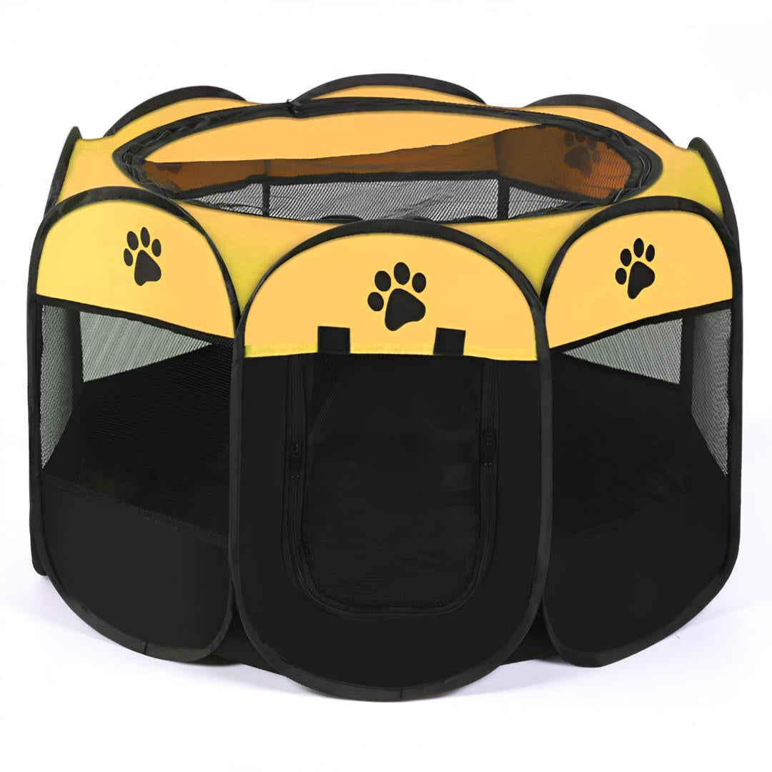 Secure mesh pet enclosure for cats & small animals, provides a safe play yard.