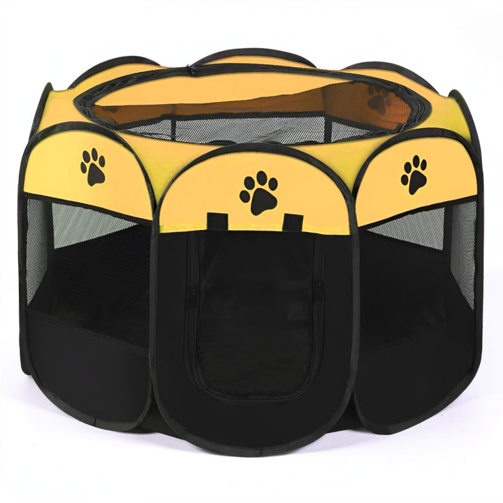Secure mesh pet enclosure for cats & small animals, provides a safe play yard.