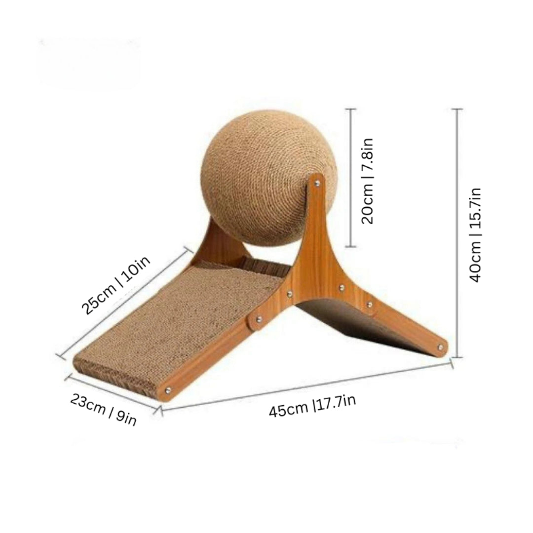 Multi-functional cat toy: interactive scratching ball and climbing structure for feline play & exercise.
