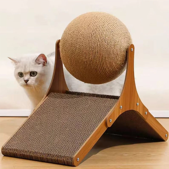 Durable interactive cat toy with scratching ball for indoor play & feline enrichment.