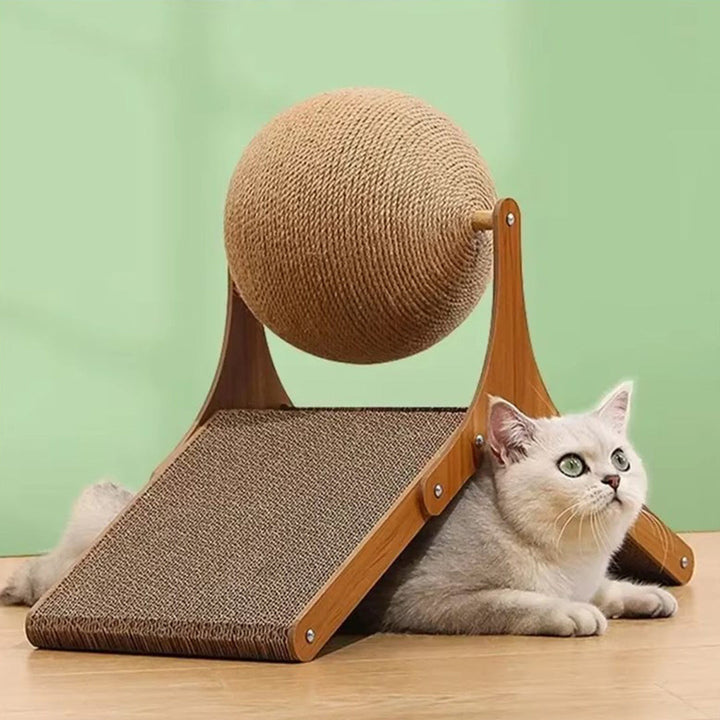 Cat climbing toy & scratcher ball, promoting feline exercise & preventing furniture damage.