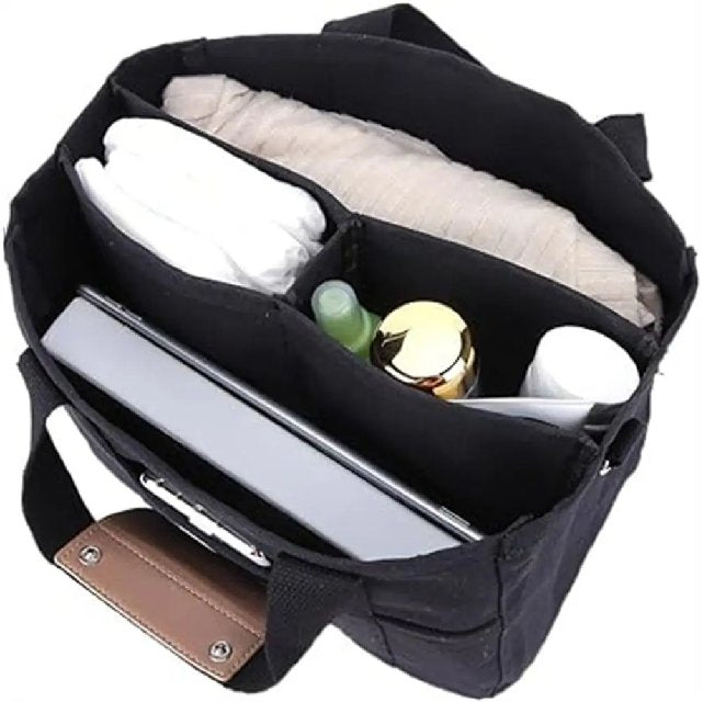 Durable canvas travel tote bag for women, large capacity with multi-pockets, perfect as a carry-on or weekend bag.