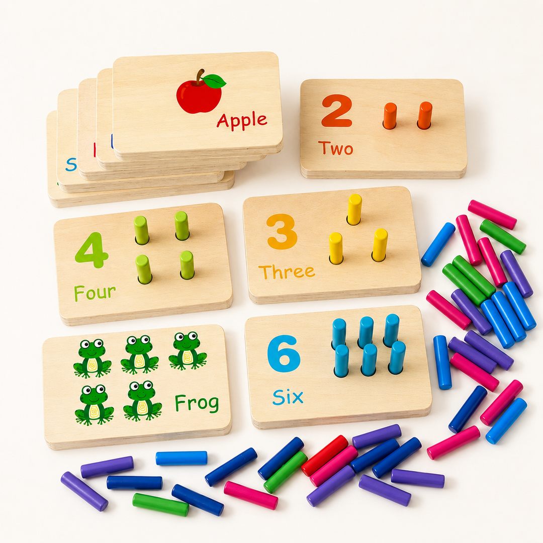 Kids wooden number matching educational toy game, ideal for preschool math, counting & early learning fun.