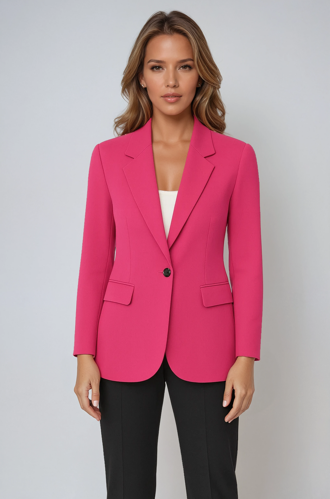 Elegant women's blazer, a chic single-button tailored jacket for smart casual & professional style.
