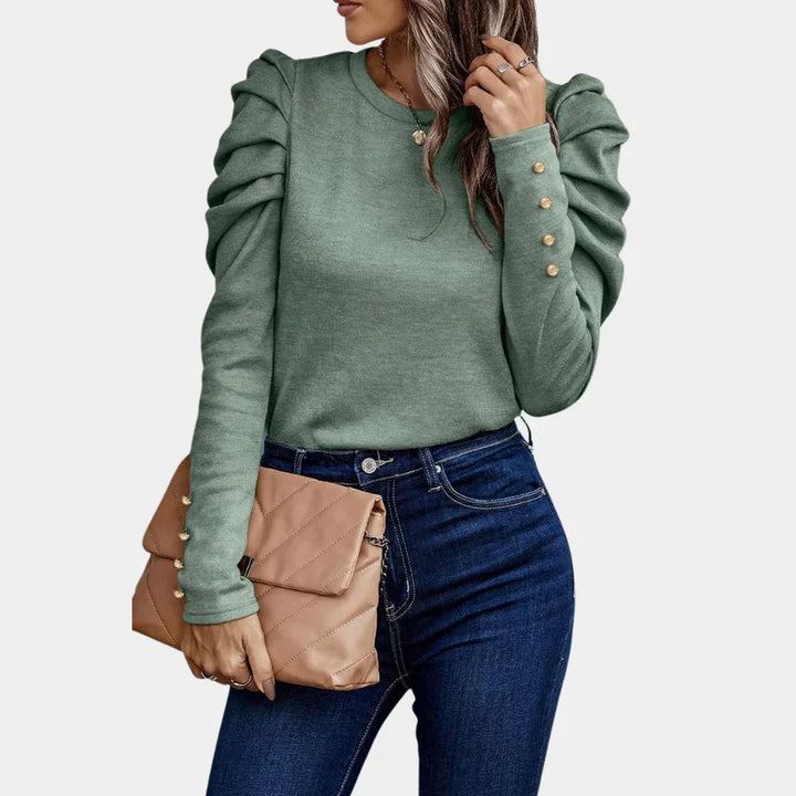 Modern red puff sleeve long sleeve blouse for women, slim fit, stylish & comfortable everyday top.