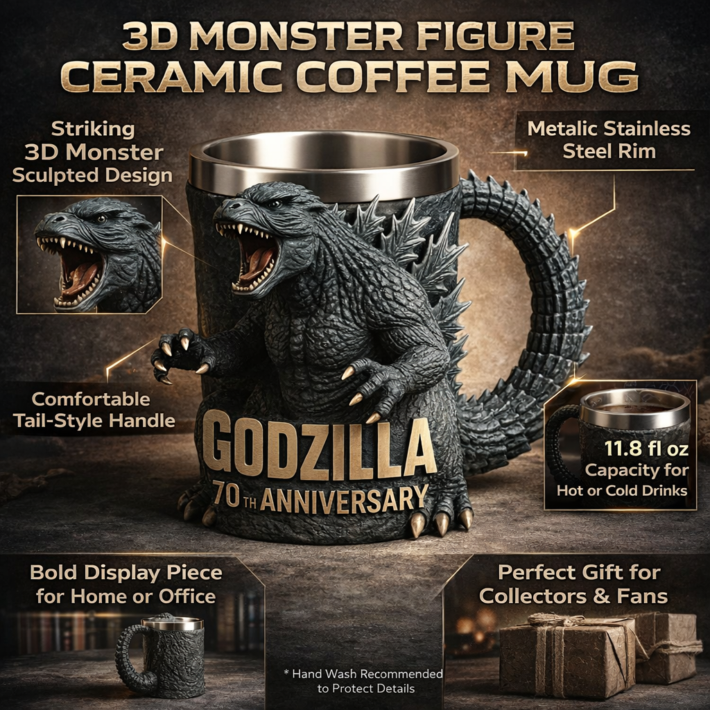 Bold style 3D monster ceramic coffee mug, fun novelty drinkware.