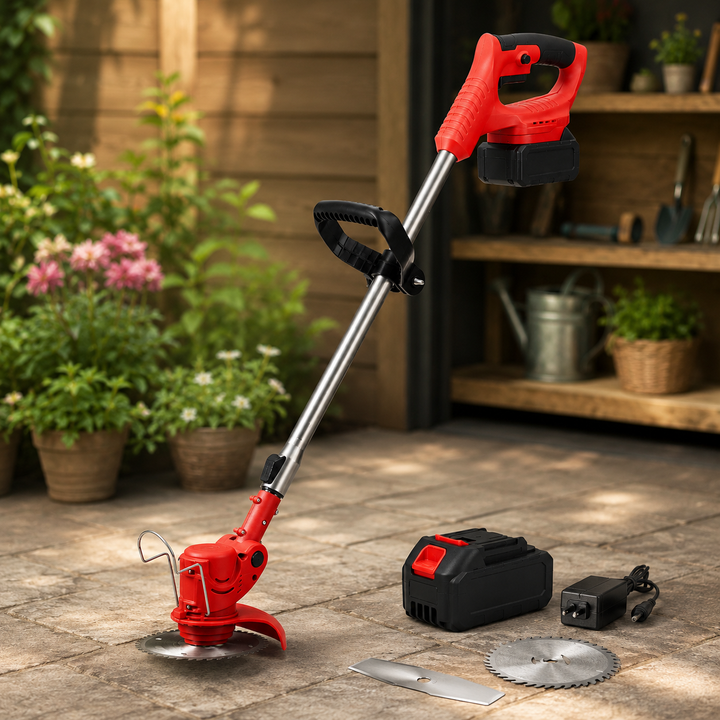Lightweight cordless grass trimmer for home gardens. Battery-powered edger for easy lawn care & weed control.