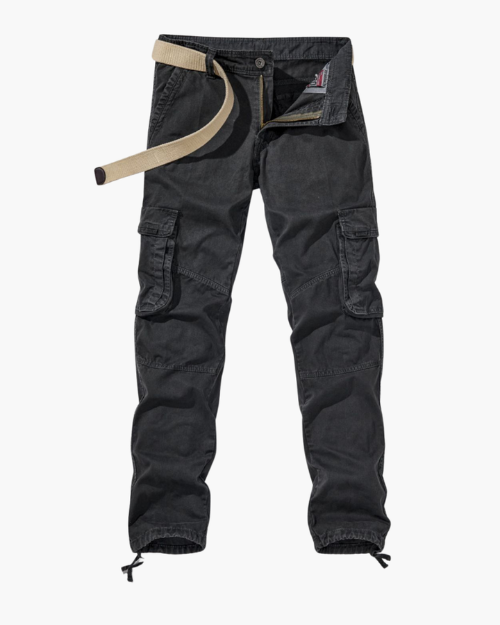 Comfortable men's multi-pocket cargo pants with adjustable ankles, great for everyday & outdoor wear.