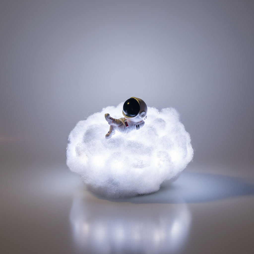 Cute astronaut cloud lamp projecting stars, ideal kids' night light for a dreamy nursery. Color changing LED.