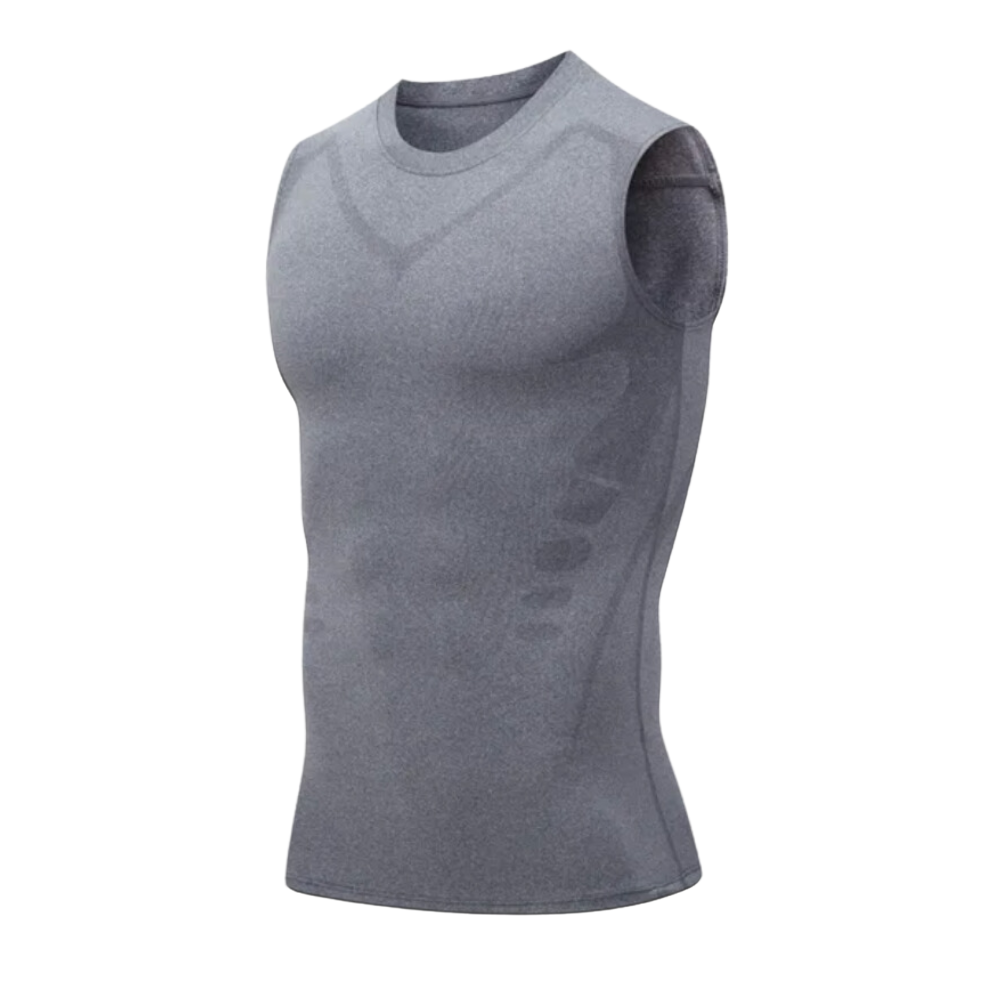 Mens body shaper compression vest offering strong core and chest support, ideal as a posture corrector.