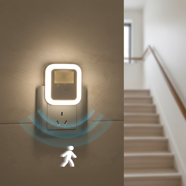 Automatic motion sensor light switch, ideal for hands-free indoor lighting & energy saving in smart homes.