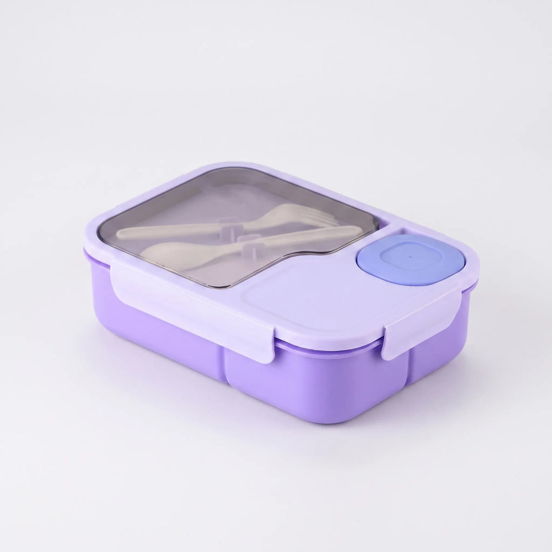 Efficient meal prep bento box with separate compartments and reusable utensils for balanced, prepped meals.