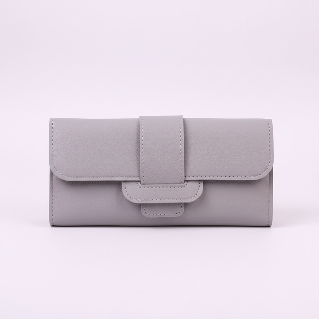 Unisex long wallet with phone and keys, showing its functional size as a sleek everyday accessory.
