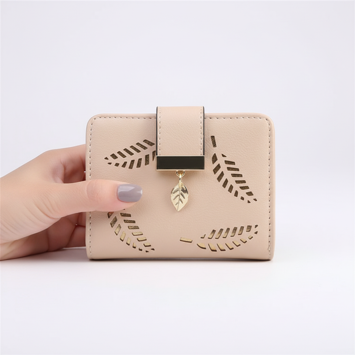 Open long PU leather wallet revealing multiple organized card slots & spacious cash compartments.