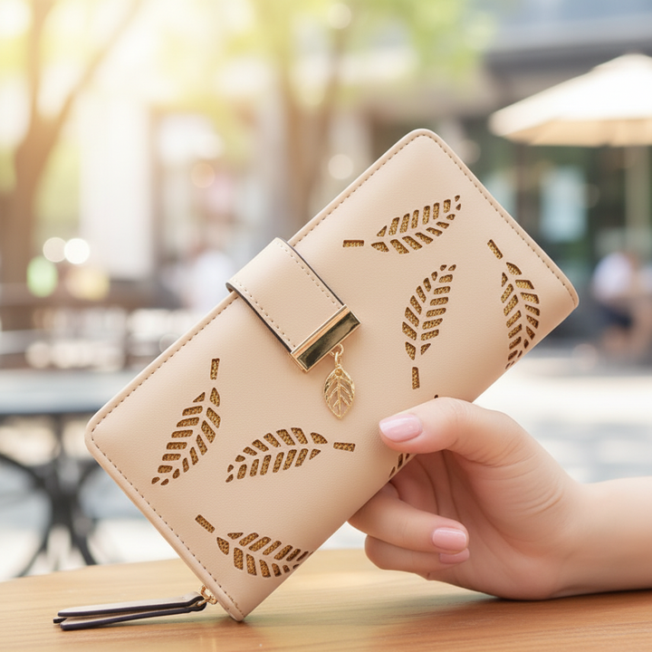 Elegant women's long PU leather wallet, spacious card holder & cash organizer for daily use.