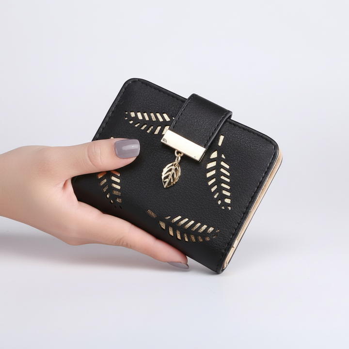 Practical short PU leather wallet for women, ideal card holder & coin purse, elegant style.