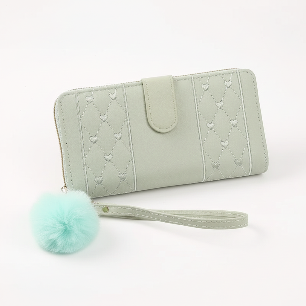 Beautiful heart design women's long wallet. PU leather, zipper closure, spacious card holder. Ideal gift for her.