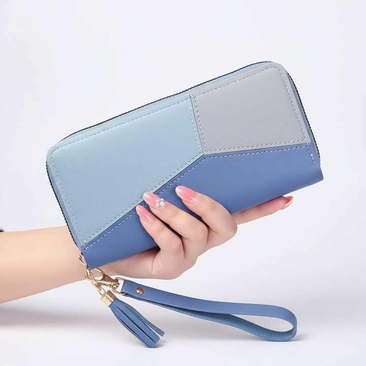 Elegant women's geometric PU leather long wallet, a practical card holder and stylish fashion accessory.