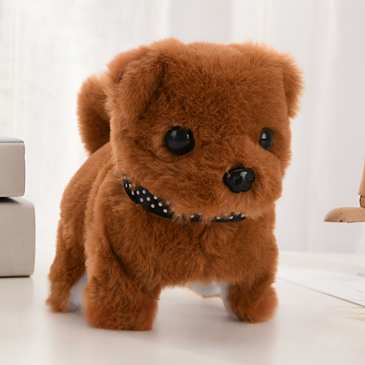 Interactive robot puppy toy for kids, a soft plush dog companion that walks and barks.
