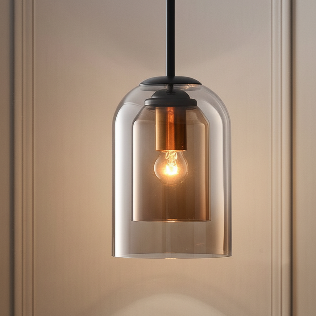 SmokeBeam double-layer glass pendant light, a stylish grey/brown ceiling lamp for modern home decor.