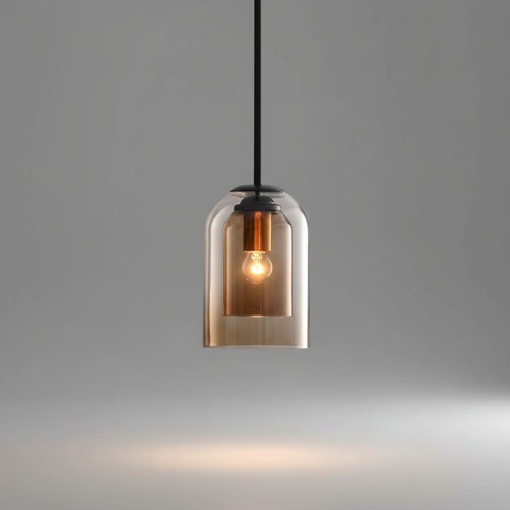 Mid-century modern double-layer glass pendant light, elegant ambient ceiling lamp for stylish interiors.