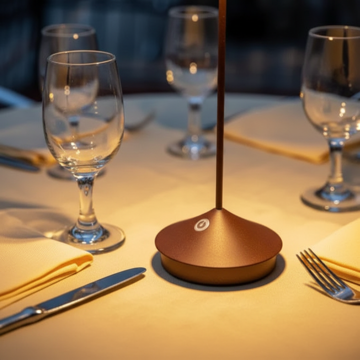 Rechargeable wireless LED table lamp for portable indoor/outdoor lighting. Dimmable for versatile home decor moods.