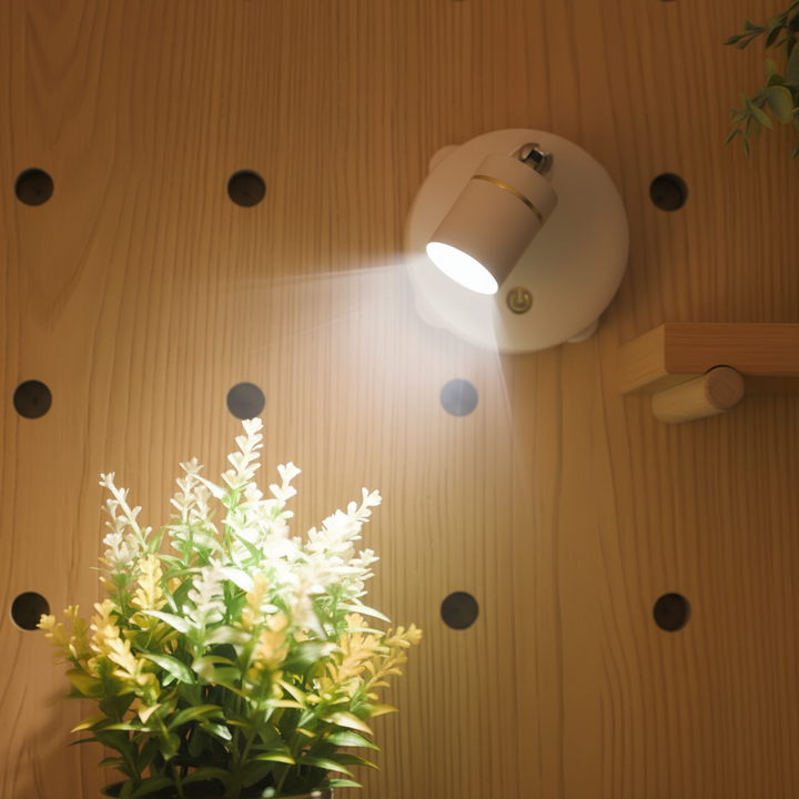 Modern wireless LED spotlight ideal for accent lighting in living rooms, bedrooms, or hallways.