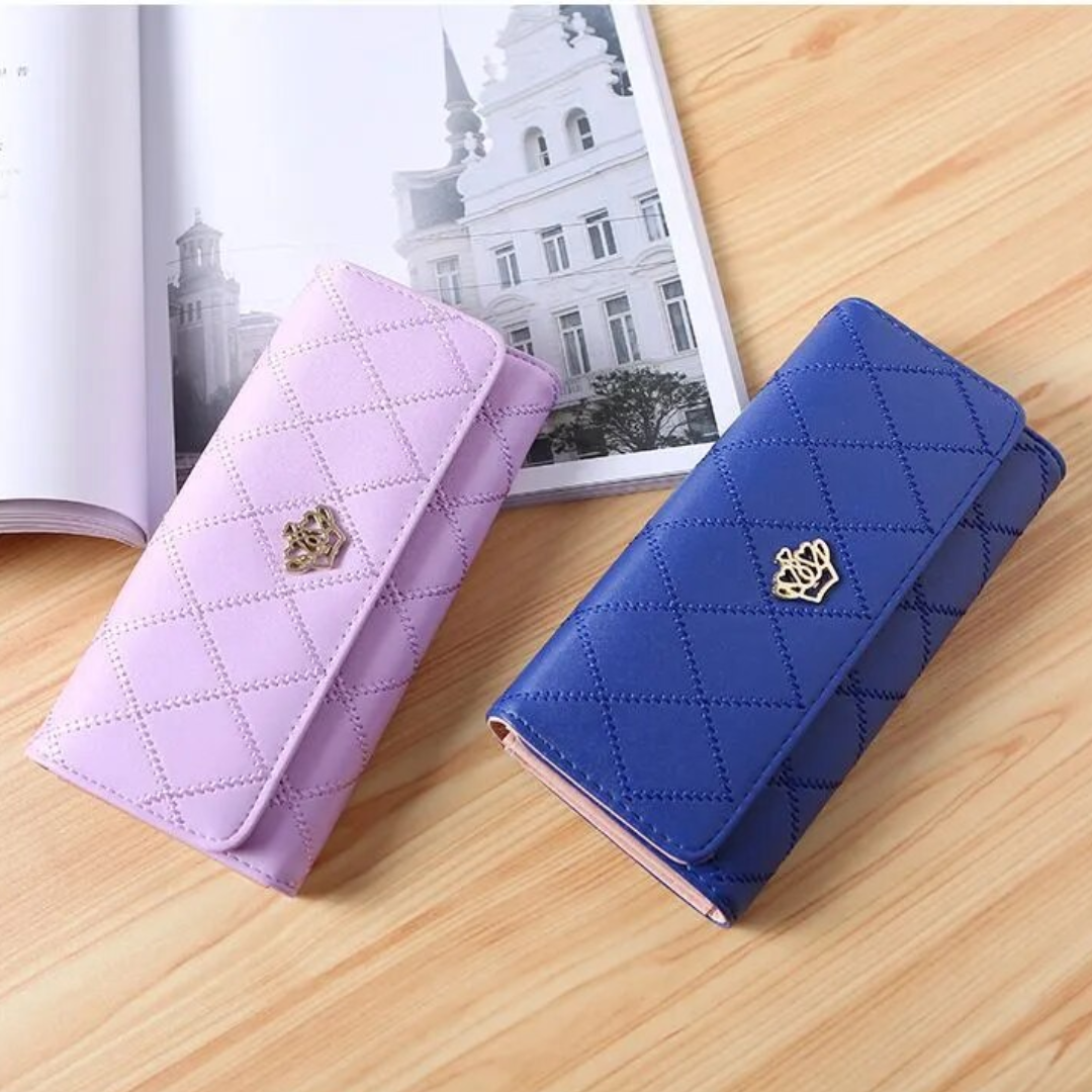 Fashionable women's tri-fold leather wallet, an essential everyday accessory with card organization.