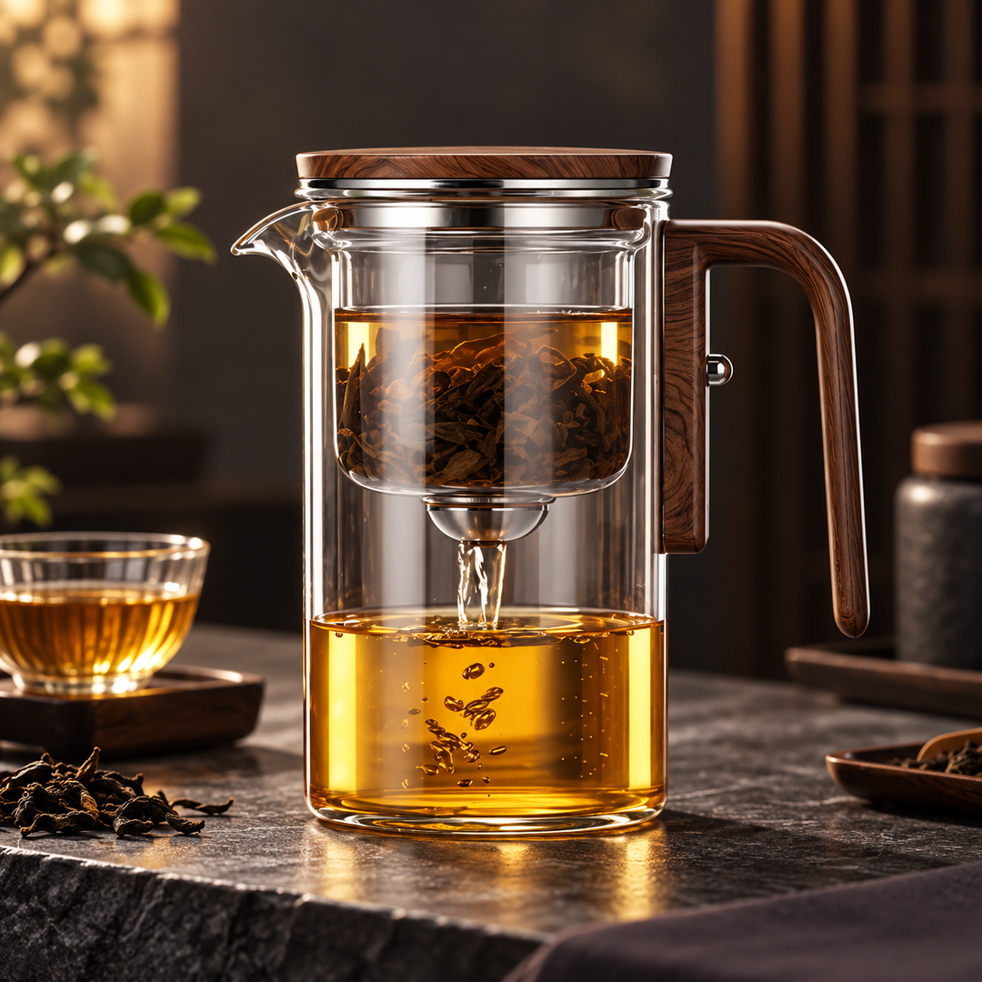 Durable borosilicate glass tea infuser & brewing pot for loose leaf tea, hot or cold.