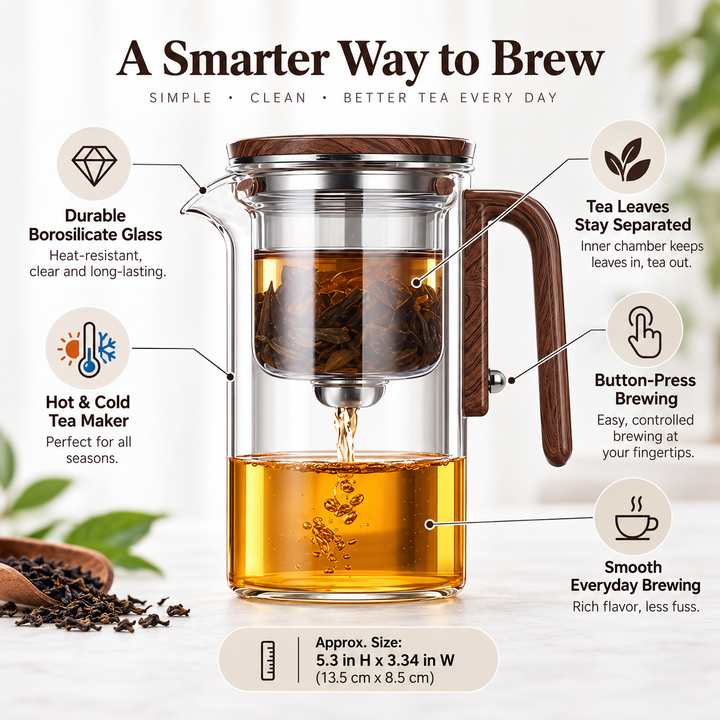Easy-to-use borosilicate glass tea infuser and brewing pot for your favorite loose leaf blends.
