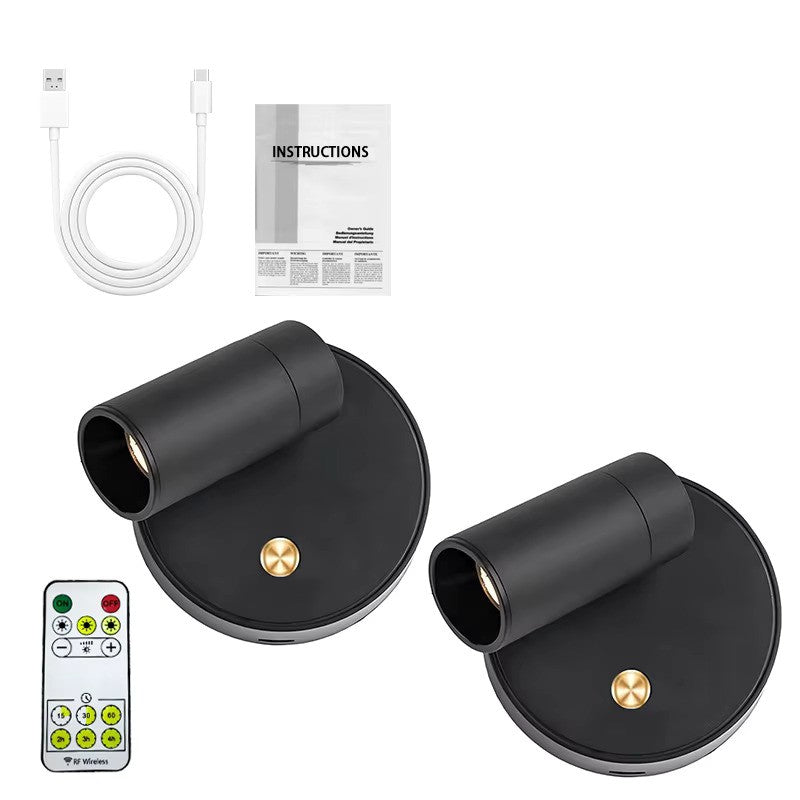 Versatile stick-on LED spotlight. Rechargeable, wireless, dimmable via remote. Enhances interior home lighting.