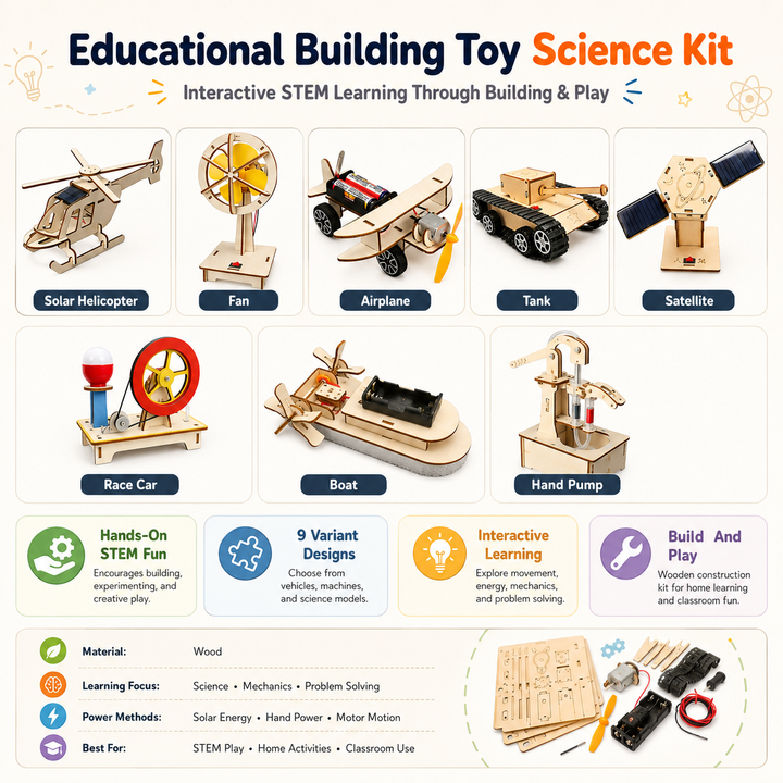 Best children's gift: a wooden STEM building kit, an educational toy for interactive science & engineering learning.