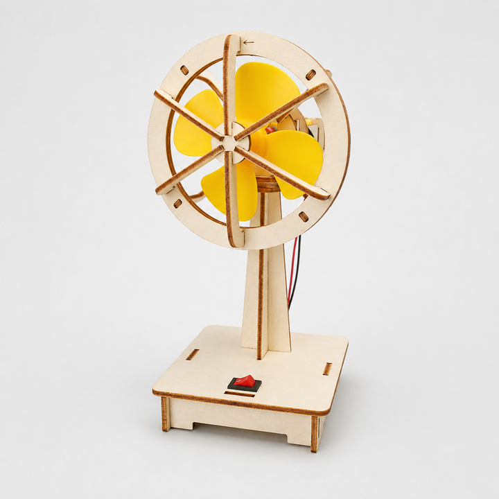 Completed wooden STEM model, showcasing a fun educational toy for kids' science & engineering projects.