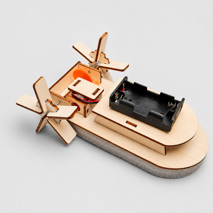 Creative play with a DIY wooden STEM kit, an interactive educational toy for kids' science exploration.